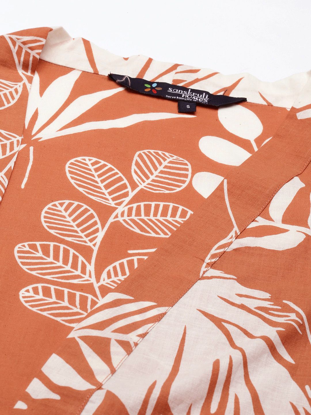 SANSKRUTIHOMES Women Coral Orange & Off White Printed Cotton Shorts Set with Robe