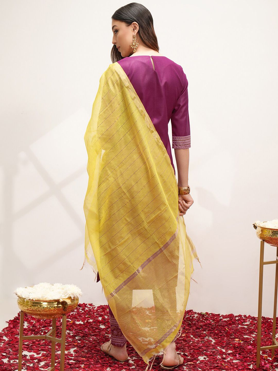 Vishudh Ethnic Motifs Yoke Design Regular Kurta with Trousers & With Dupatta
