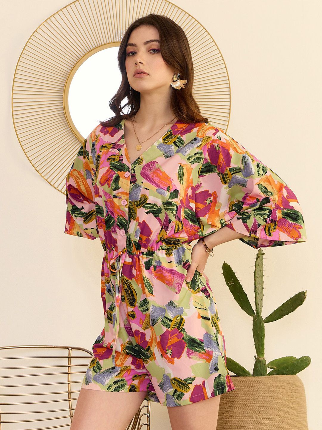 Berrylush Abstract Printed V-Neck Playsuit