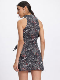 DressBerry Abstract Art Tie-Up Wrap Sheath Mini Dress