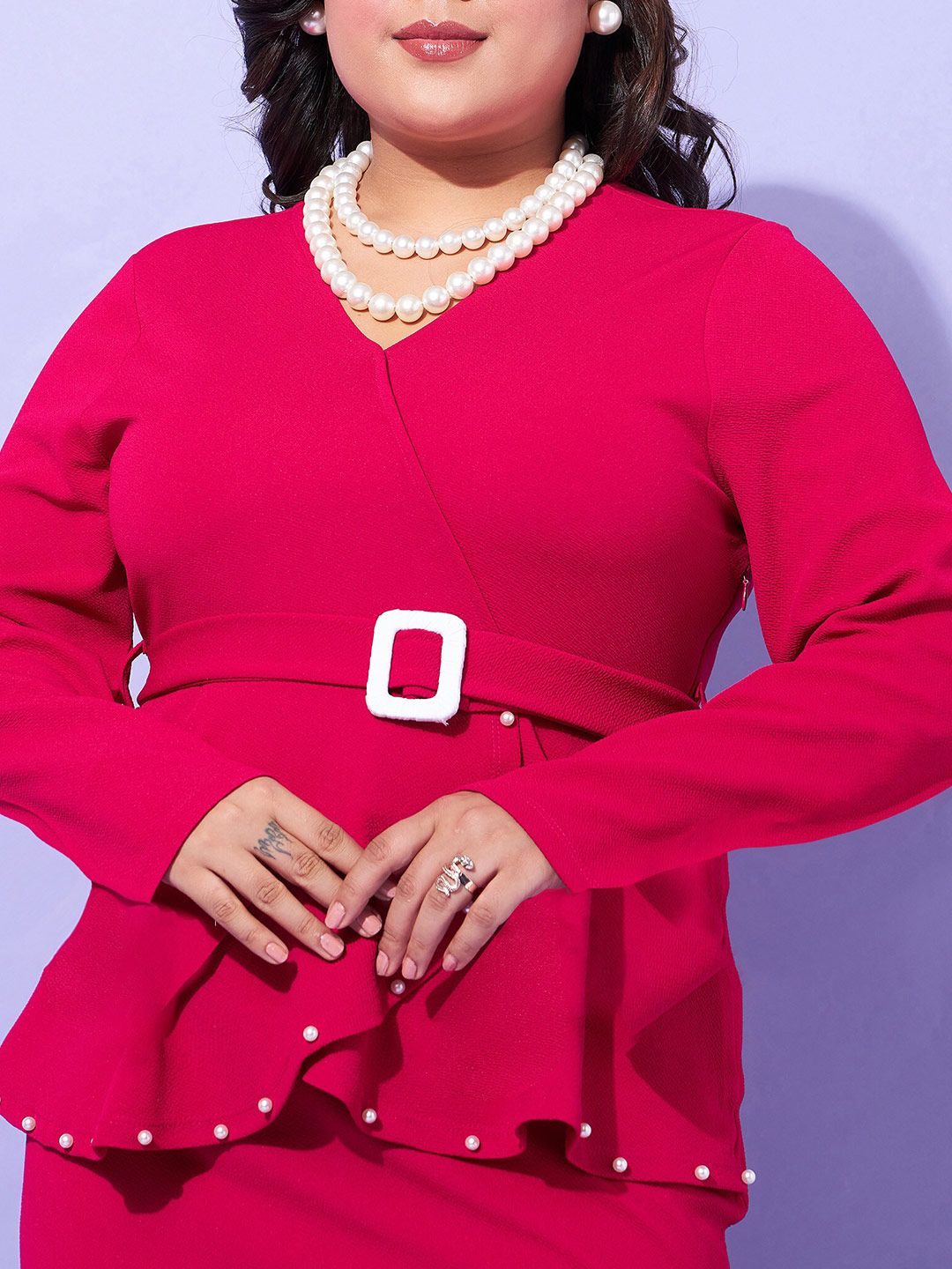 SASSAFRAS Curve Plus Size V-Neck Peplum Dress