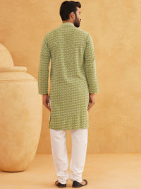 SOJANYA Geometric Embroidered Regular Sequinned Pure Cotton Kurta With Churidar
