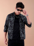 The Indian Garage Co Men Black & Grey Slim Fit Floral Printed Casual Shirt