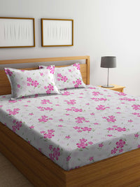 KLOTTHE White & Pink Floral Printed 300TC Double King Cadar Dengan 2 Sarung Bantal