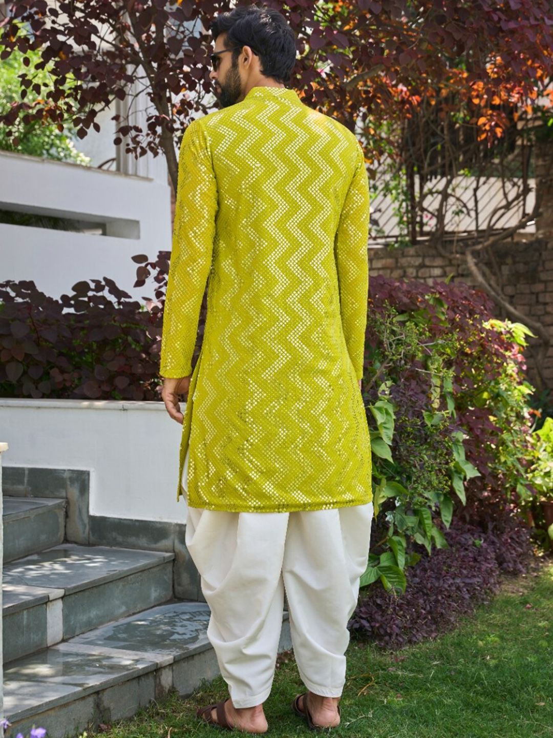 See Designs Geometric Woven Design Mandarin Collar Straight Kurta