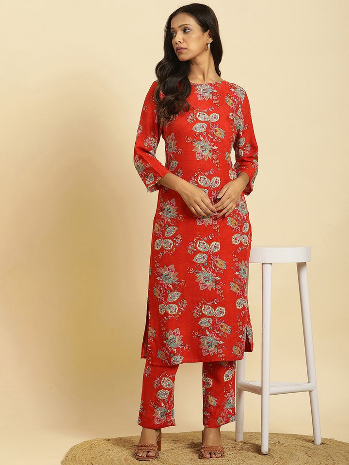 W Floral Printed Kurta with Trousers