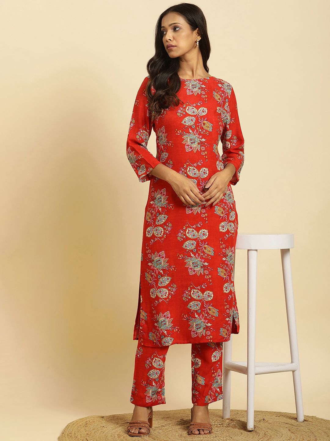 W Floral Printed Kurta with Trousers