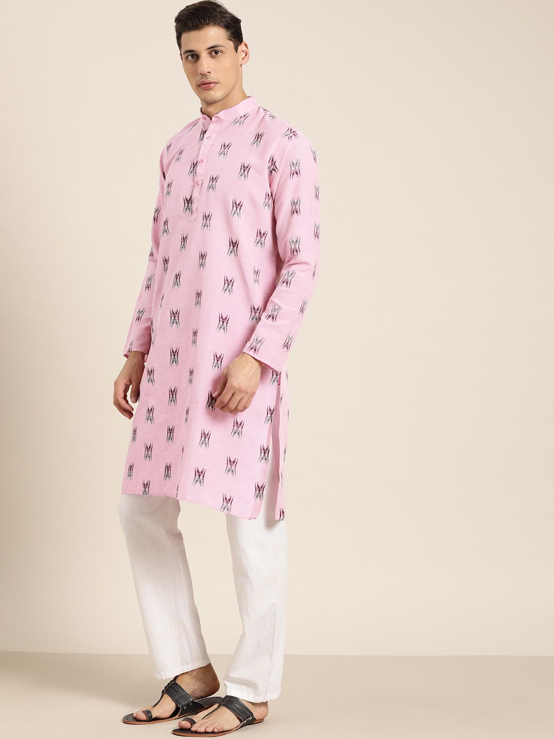 SOJANYA Men Pink & Black Printed Kurta