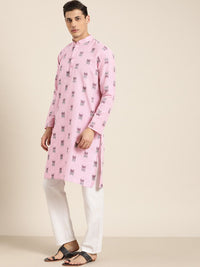 SOJANYA Men Pink & Black Printed Kurta