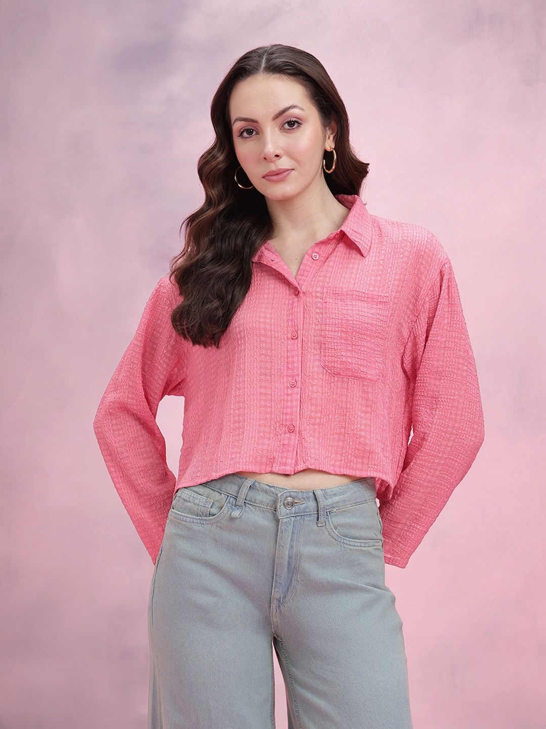 DressBerry Seersucker Checked Boxy Casual Shirt