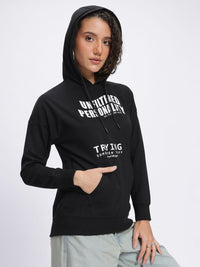 DressBerry Monochrome Typography Print Hooded Drop-Shoulder Sweatshirt
