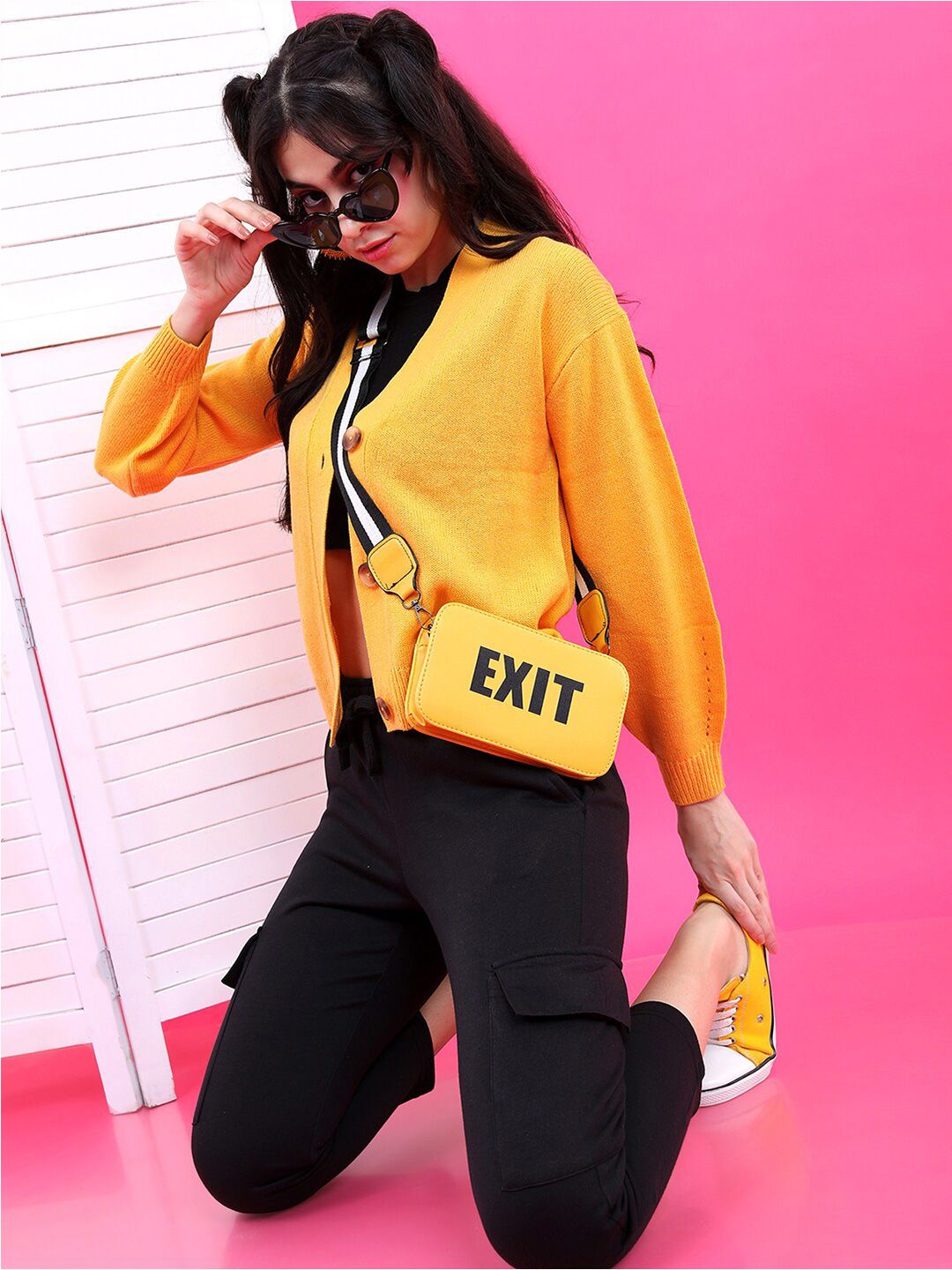 Tokyo Talkies Women Mustard Solid  Long Sleeve Cardigan Sweater