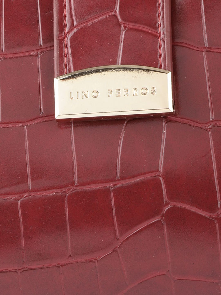 Lino Perros Women Maroon Croc Textured Zip Around Wallet