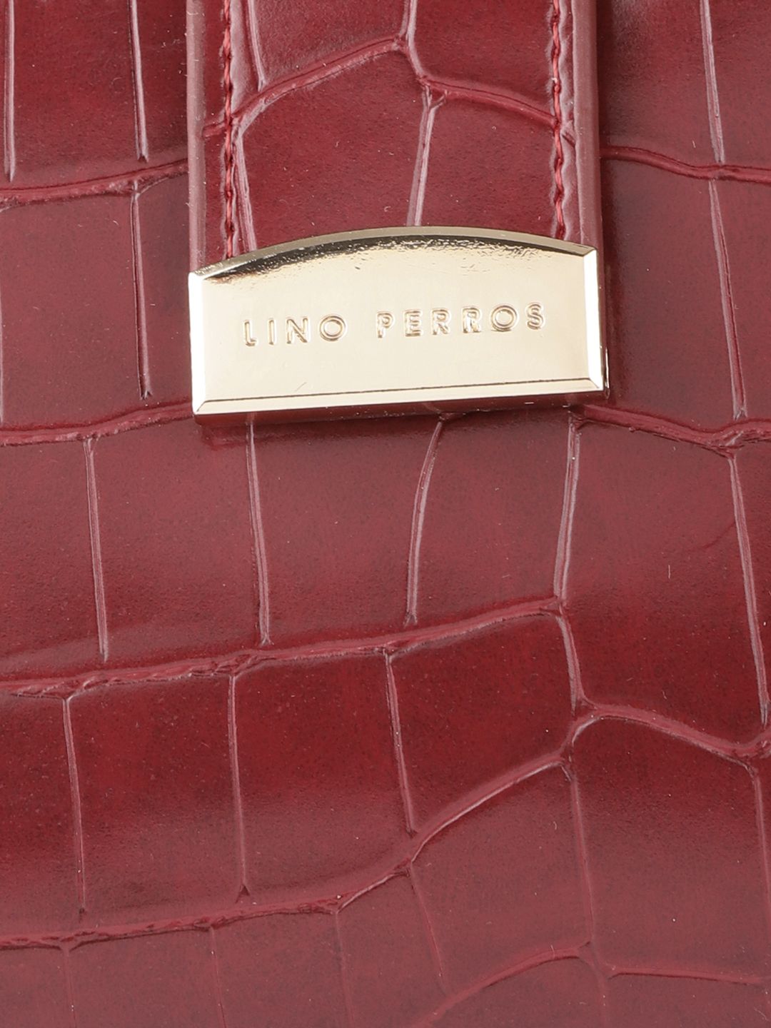 Lino Perros Women Maroon Croc Textured Zip Around Wallet