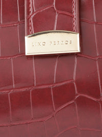 Lino Perros Women Maroon Croc Textured Zip Around Wallet