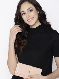 Lino Perros Women Peach-Coloured Solid Three Fold Wallet
