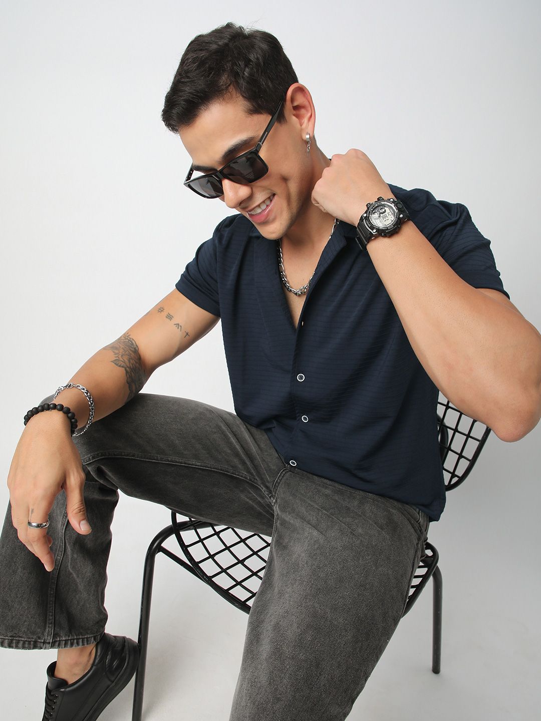 VASTRADO Men Classic Cuban Collar Textured Casual Shirt