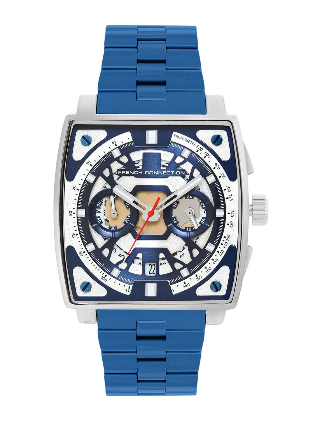 Sambungan Perancis Lelaki Skeleton Tali Keluli Tahan Karat Analog Chronograph Watch FCT1UM-S