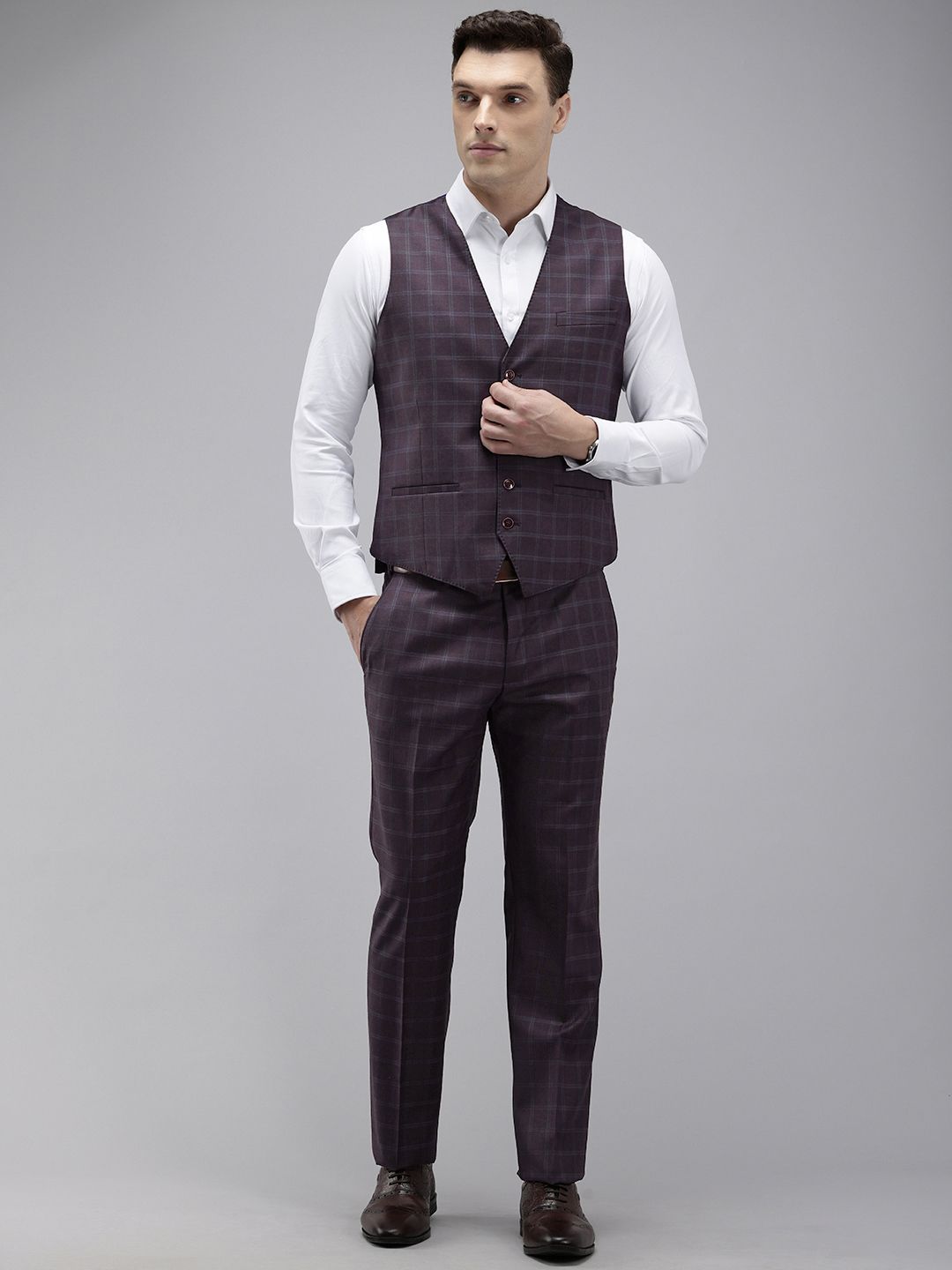 Park Avenue Checked Super Slim Fit Notched Lapel Single-Breasted Formal 3 Piece Suits