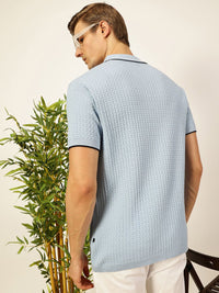 Thomas Scott Men Self Design Regular Fit Knitted Polo T-shirt