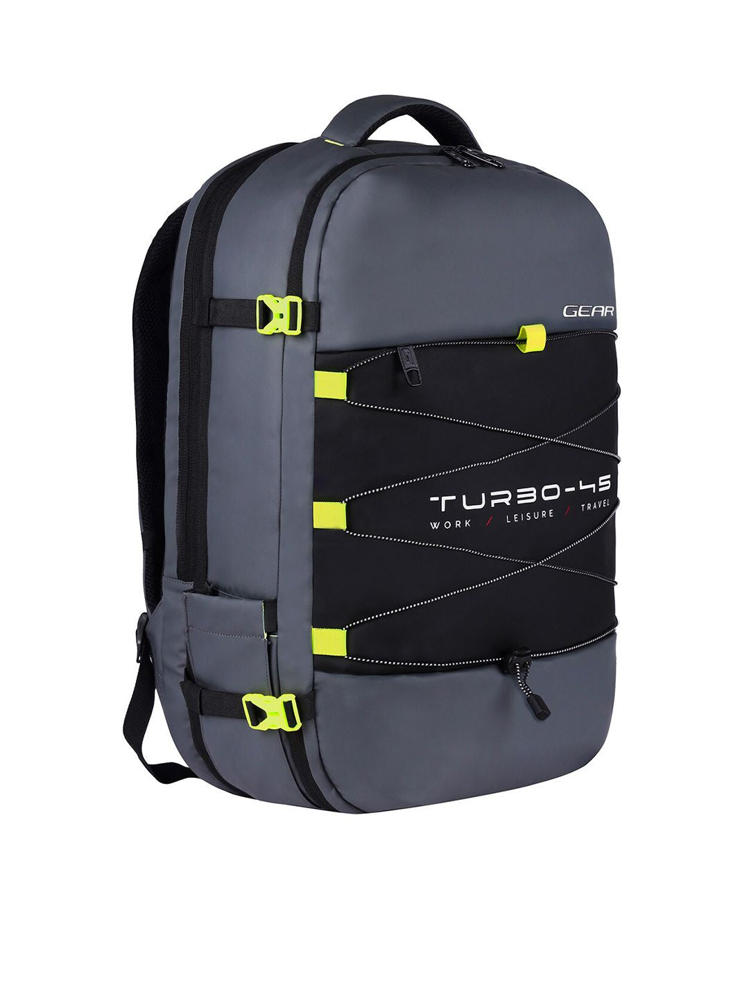 Gear Unisex Grey & Black Contrast Detail Backpack with Compression Straps