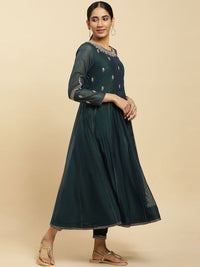 W Ethnic Motifs Embroidered Round Neck Thread Work Anarkali Kurta With Trousers & Dupatta