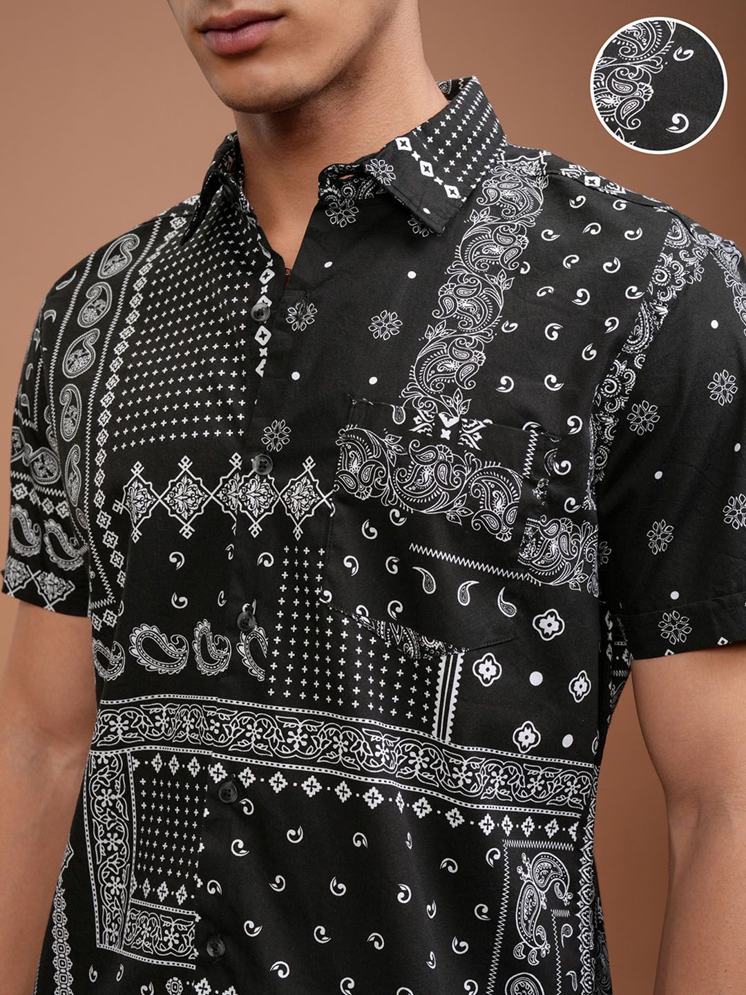HIGHLANDER Men Black Slim Fit Opaque Printed Casual Shirt