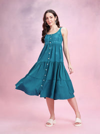 DressBerry Floral Embroidered Tiered Fit & Flare Midi Dress