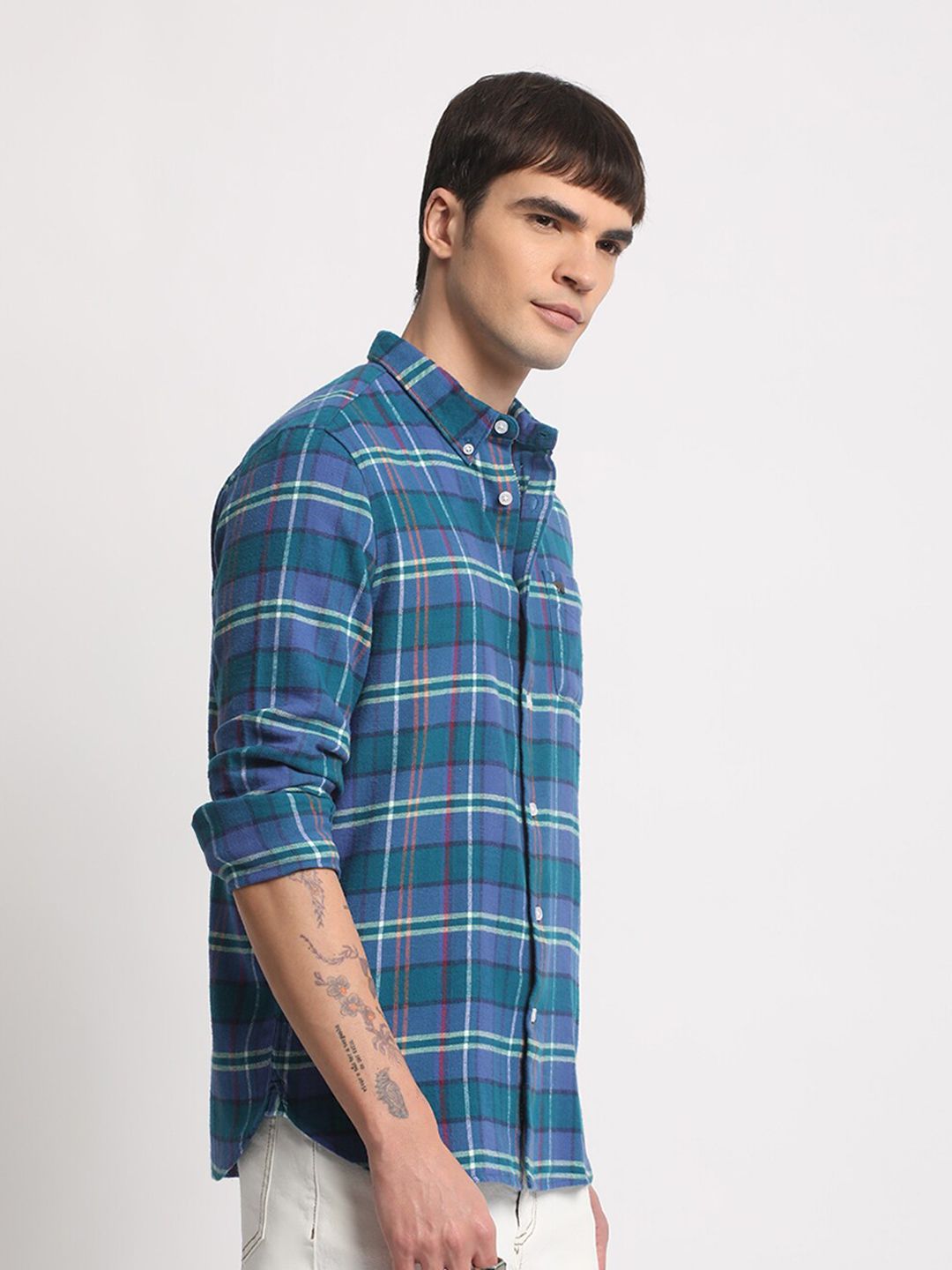 THE BEAR HOUSE Tartan Checked Slim Fit Pure Cotton Casual Shirt