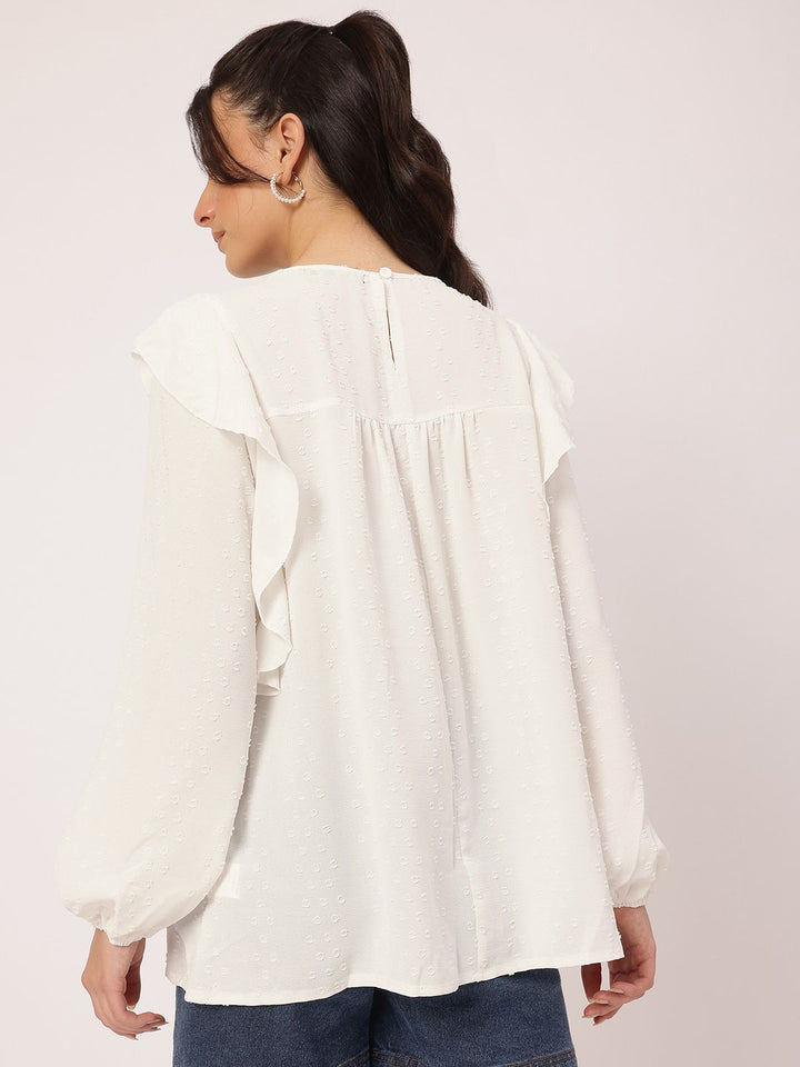 DressBerry Free Spirit Fit Dobby Weave Lace Inserts Ruffled Top