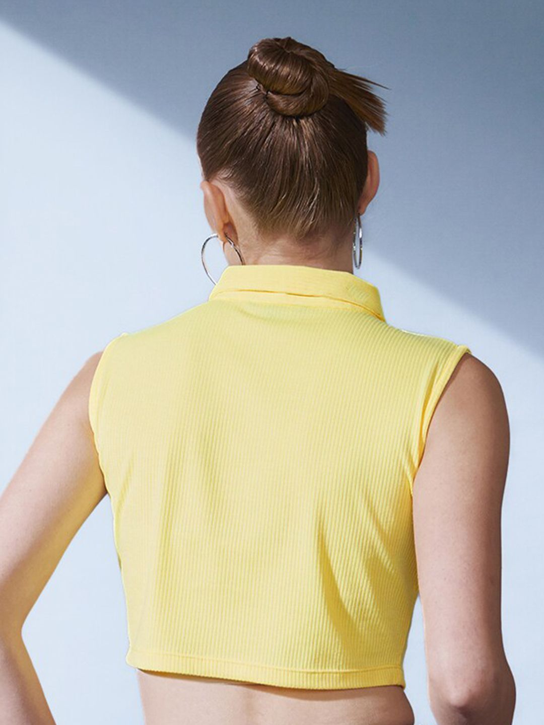 STREET 9 Yellow Polo Collar Slim Fit Crop T-shirt