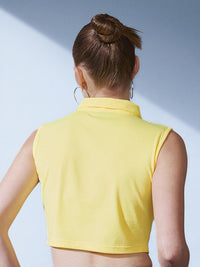 STREET 9 Yellow Polo Collar Slim Fit Crop T-shirt