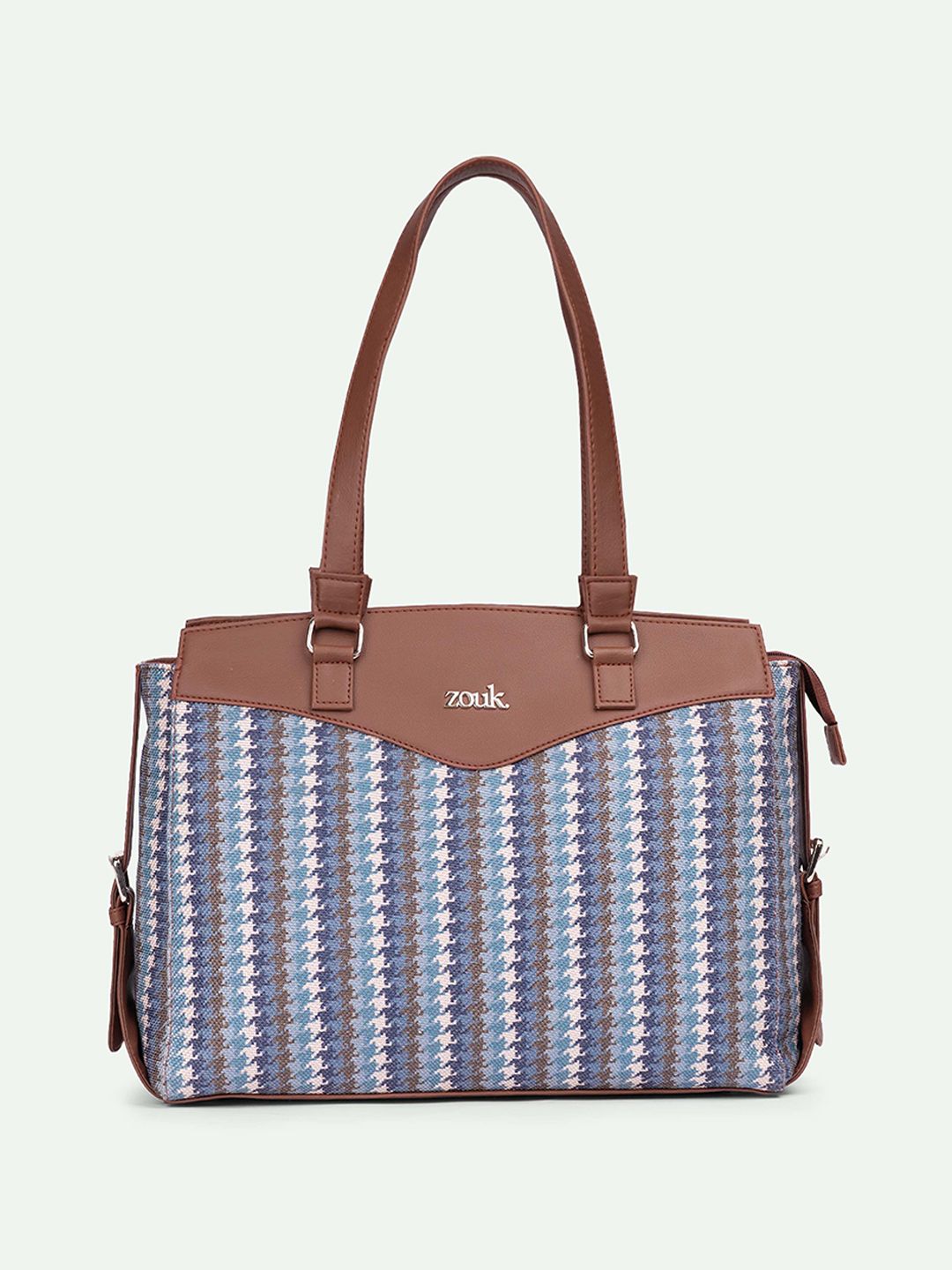 ZOUK Bombay Houndstooth Geometric Printed Structured Shoulder Bag