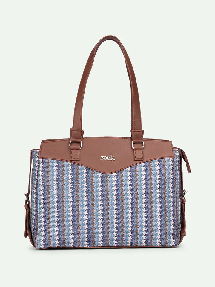 ZOUK Bombay Houndstooth Geometric Printed Structured Shoulder Bag