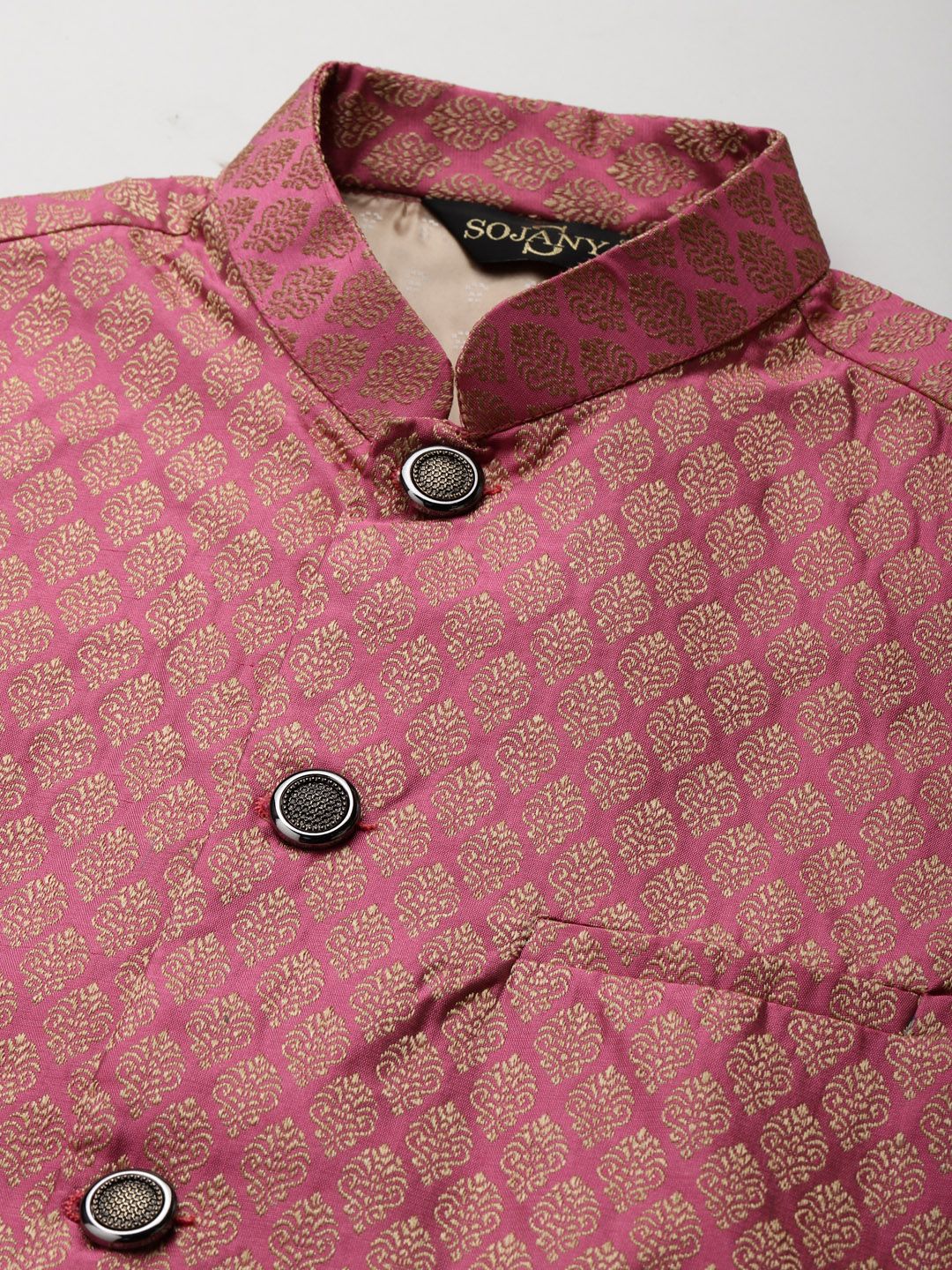 SOJANYA Lelaki Olive Brown & Pink Jacquard Ethnic Motifs Straight Kurta with Churidar