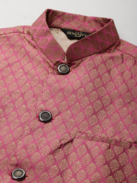 SOJANYA Lelaki Olive Brown & Pink Jacquard Ethnic Motifs Straight Kurta with Churidar