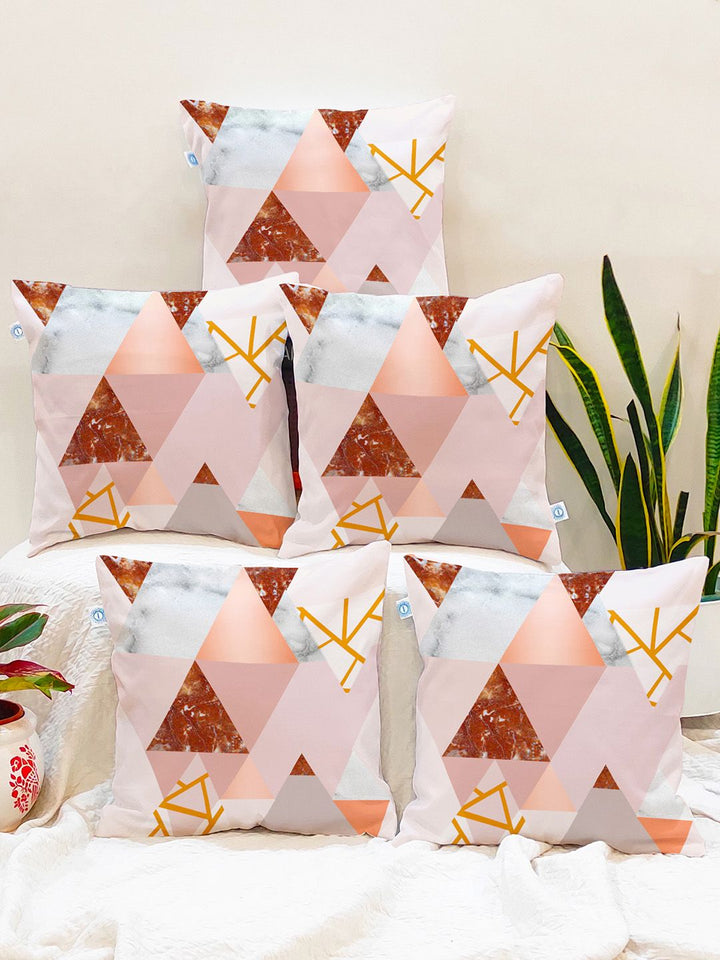 STITCHNEST Brown & Pink Set of 5 Abstract Square Cushion Covers