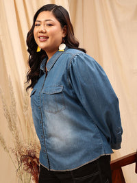CURVY STREET Plus Size Cotton Comfort Opaque Denim Shirt