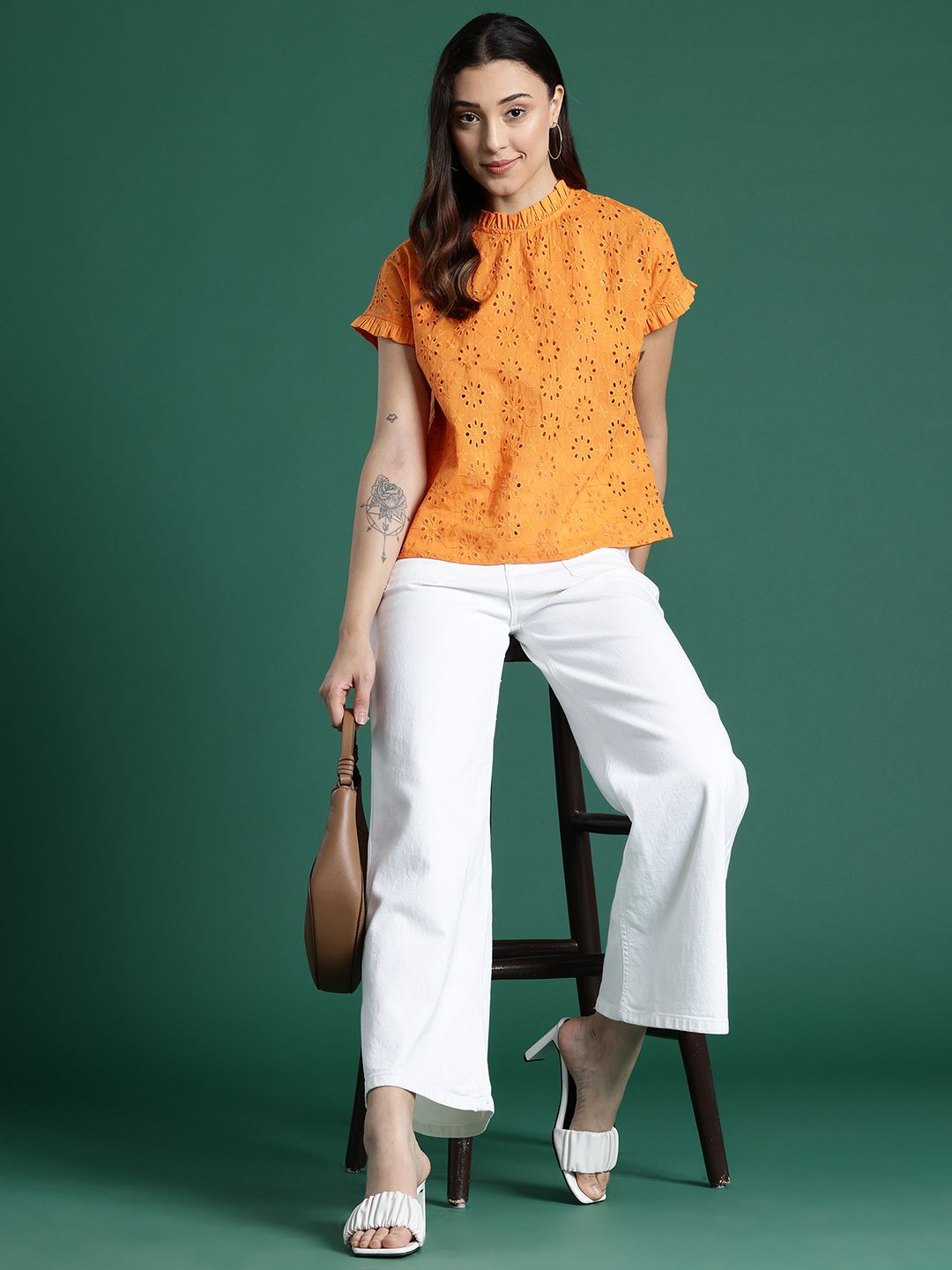 DressBerry Pure Cotton Extended Sleeves Schiffli Top