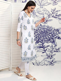 Vishudh Floral Printed Pure Cotton Straight Kurta & Trousers With Dupatta