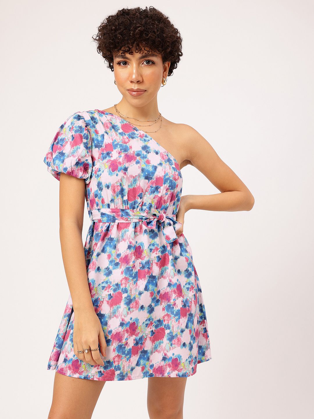 DressBerry Paint me Floral One Shoulder Fit & Flare Dress