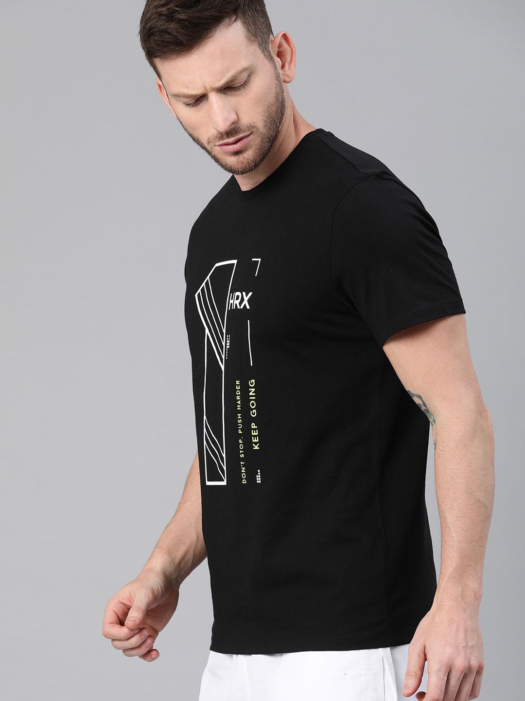 HRX by Hrithik Roshan Men Black Solid Typography Lifestyle Pure Cotton T-shirt