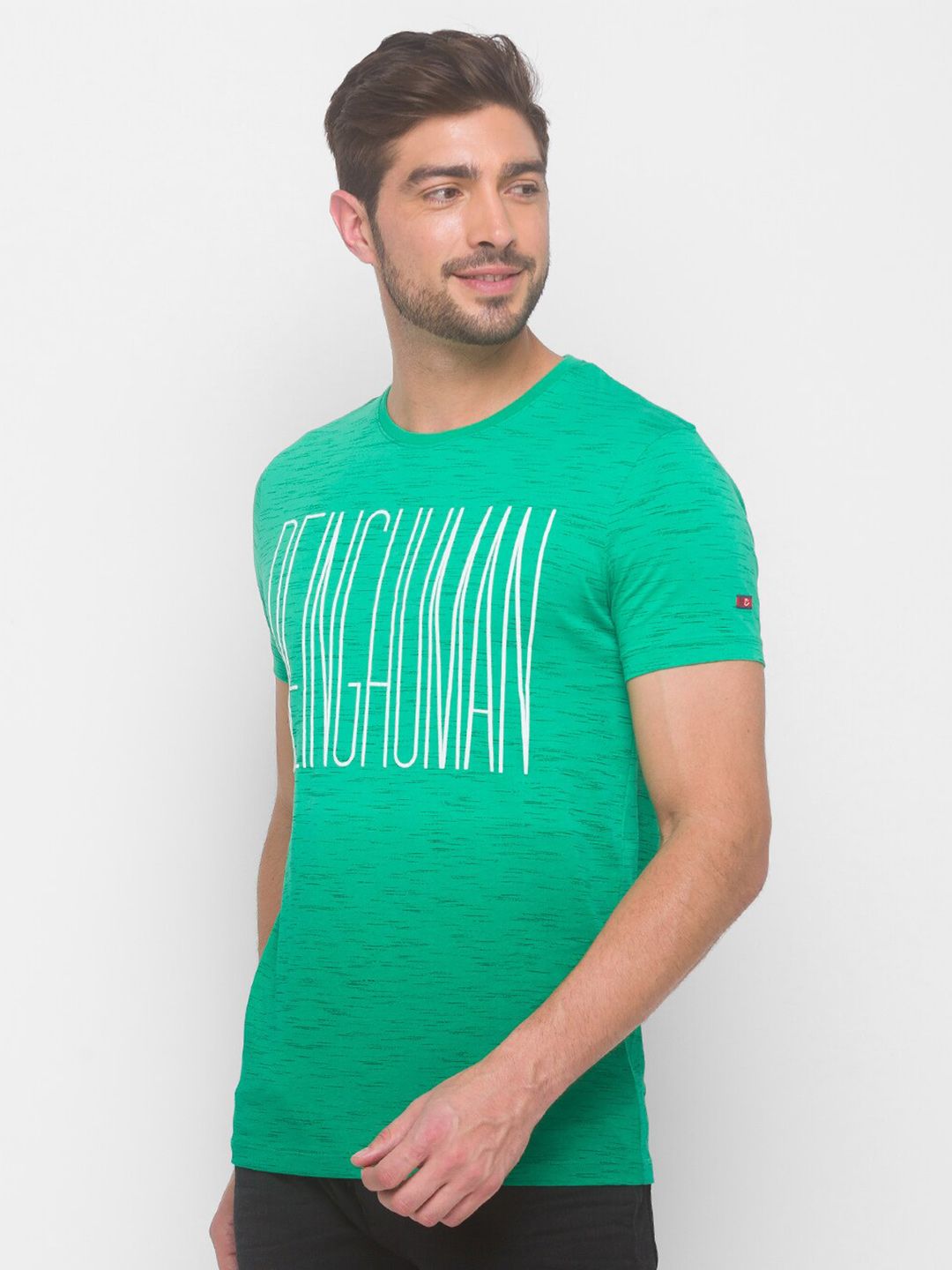 Being Human Men Green Typography Printed Slim Fit Cotton T-shirt