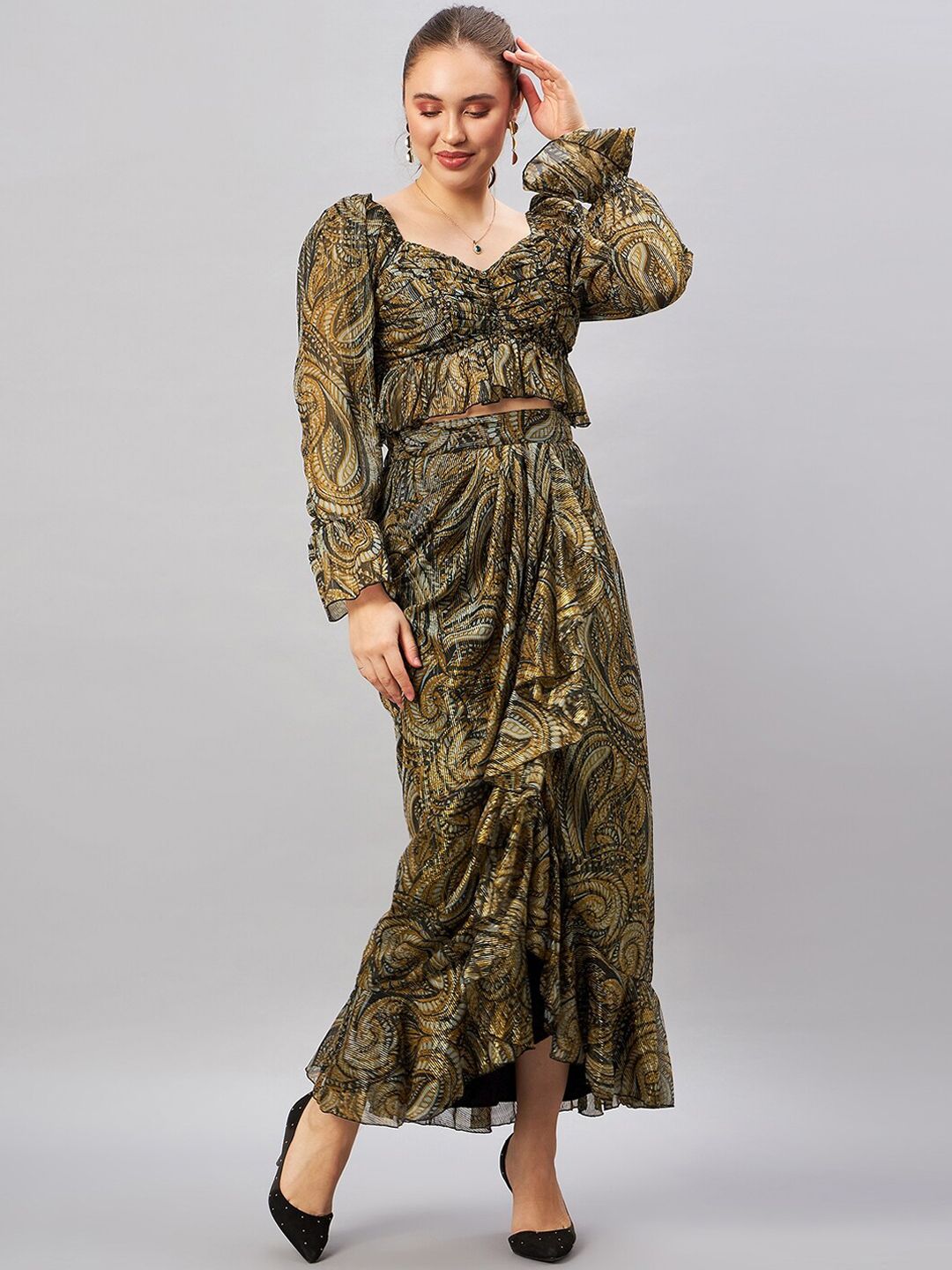Antheaa Printed Top With Skirt