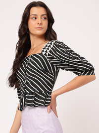 DressBerry Muted Grunge Striped Ruffled Top