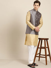 SOJANYA Men Beige Striped Kurta with Pyjamas  & Nehru Jacket