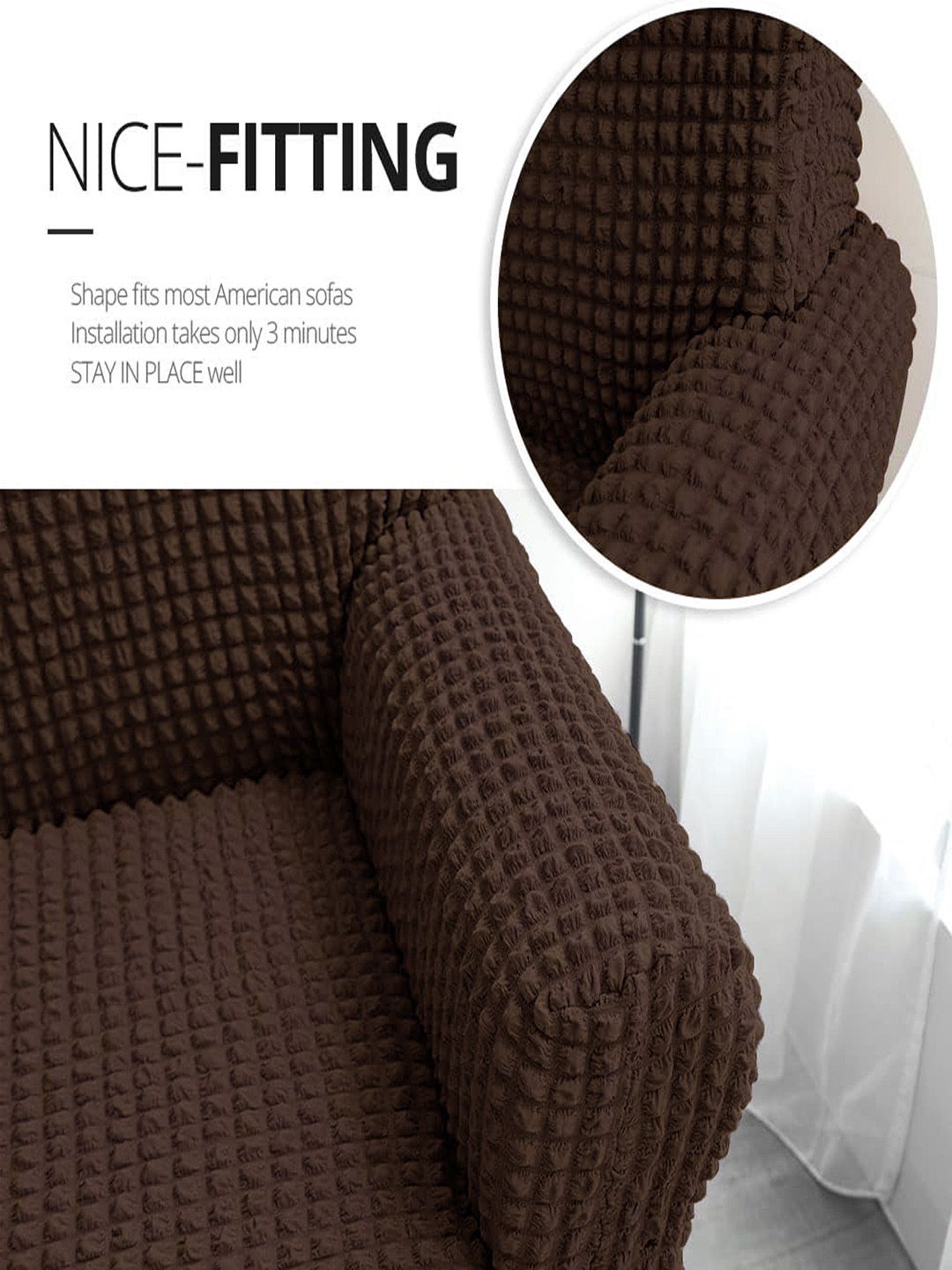 Cortina Brown Sarung Sofa 1 Tempat Duduk Boleh Renggang dengan Skirt