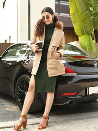 STREET 9 Long Sleeves Mock Neck Bodycon Cotton Dress