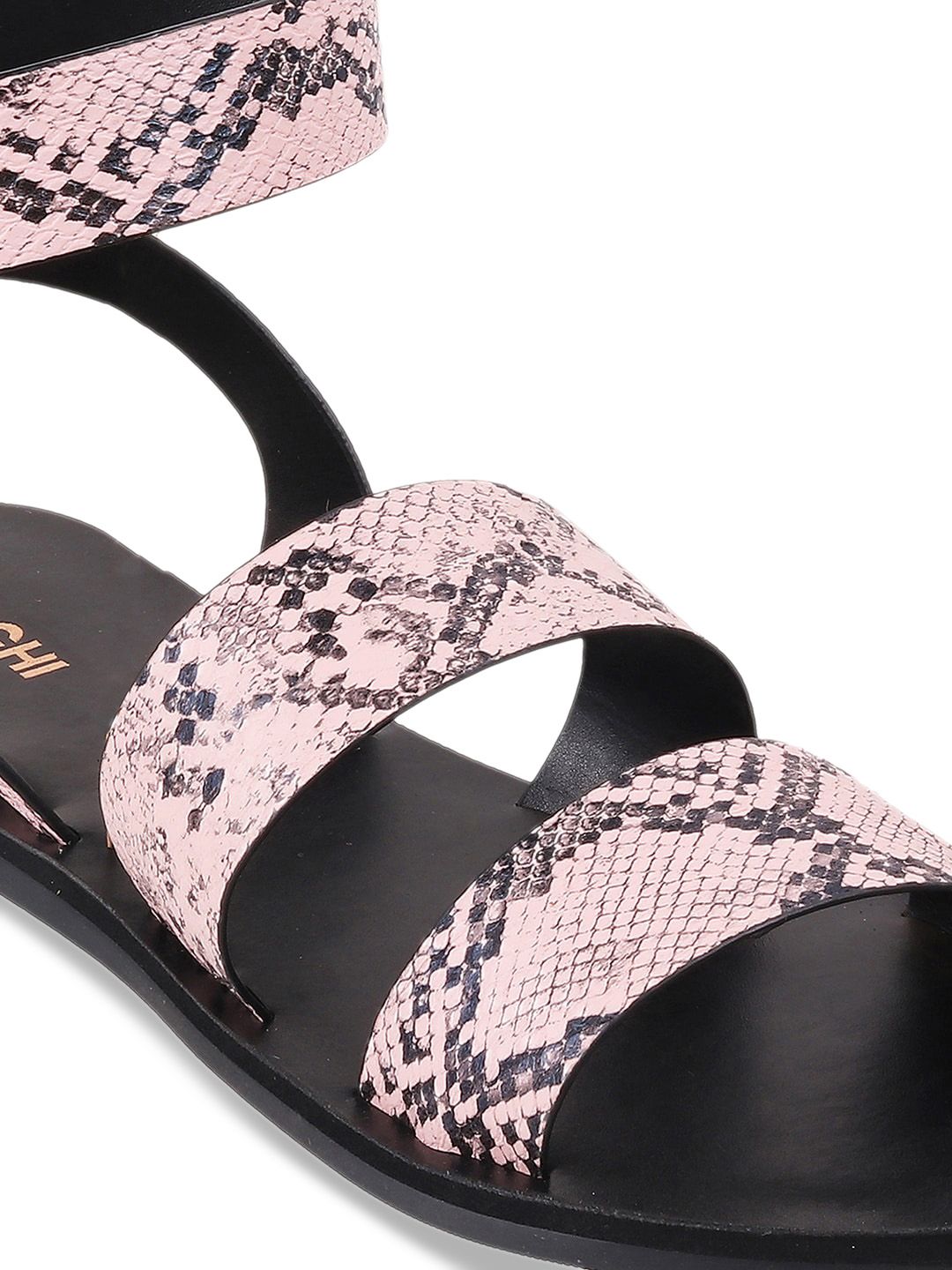Mochi Printed Open Toe Flats With Ankle Loop
