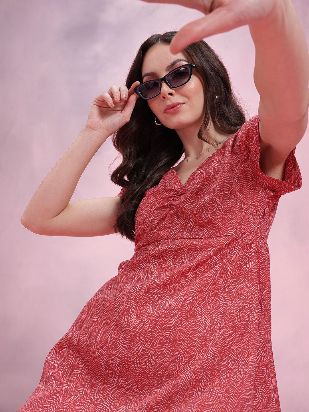 DressBerry Print Puff Sleeve A-Line Dress